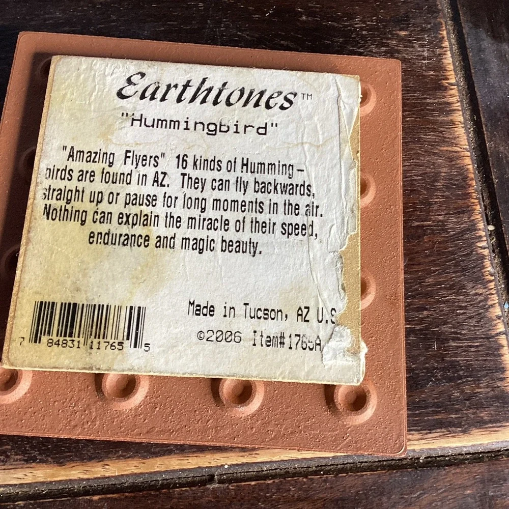 Earthtones Art Tile Trivet Coaster Hand Glazed Wall Hummingbird Flower Vase 4x4